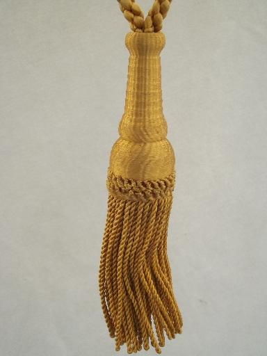 vintage curtain tie-backs, antique gold bullion fringe, large tassels 