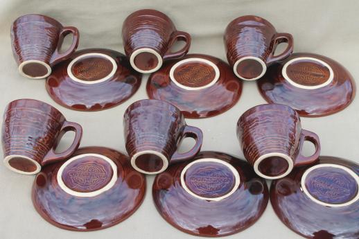 vintage daisy dot brown Marcrest stoneware pottery, cups & saucers set of 6