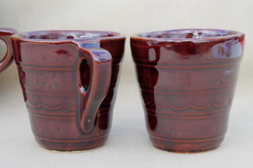 vintage daisy dot brown Marcrest stoneware pottery, ring handle cups or coffee mugs