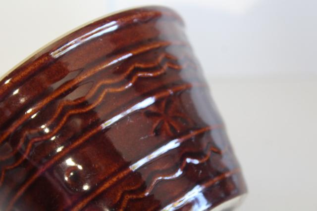 vintage daisy dot brown glazed stoneware grease jar, Marcrest Monmouth pottery