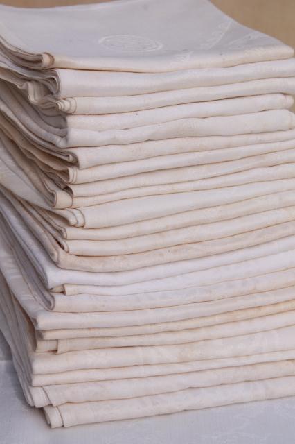 vintage damask cloth napkins embroidered w/ R monogram, cotton or linen damask table linens