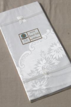 vintage damask tablecloth still sealed, 70 inch round Japan cotton rayon white damask cloth
