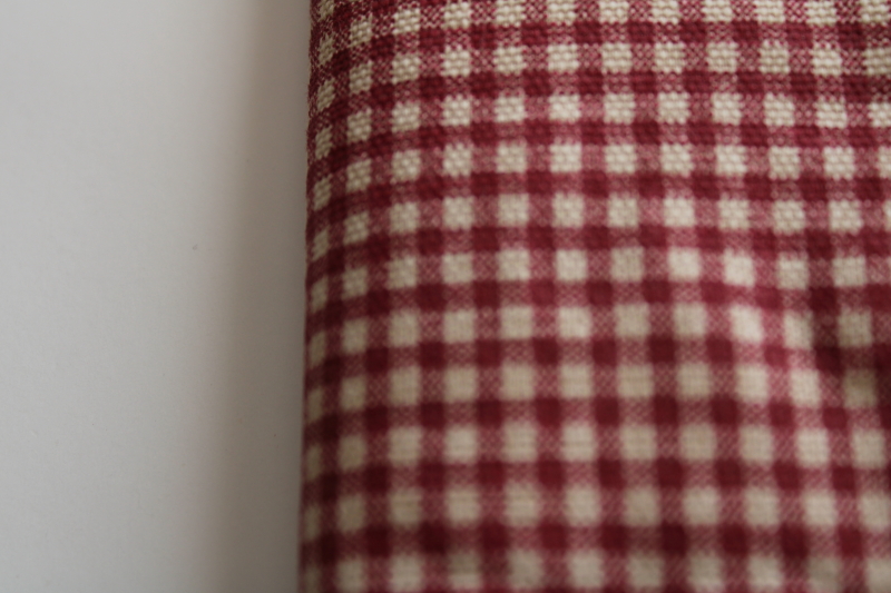 vintage decorator fabric, stain resistant cotton, barn red  cream gingham checks primitive country