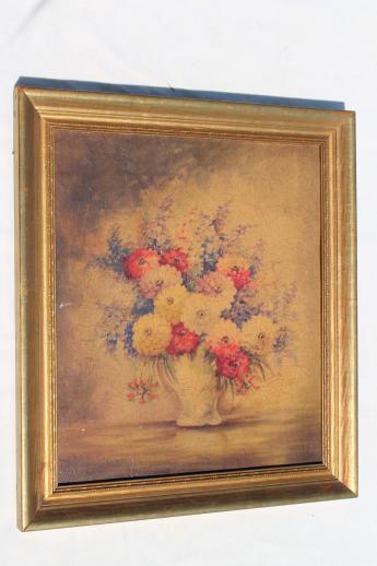 vintage decorator prints, french style floral still-life pictures in gold wood frames