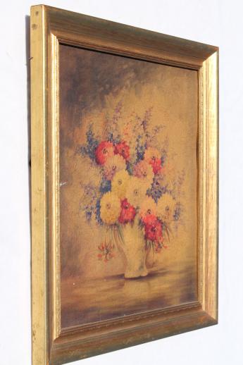 vintage decorator prints, french style floral still-life pictures in gold wood frames