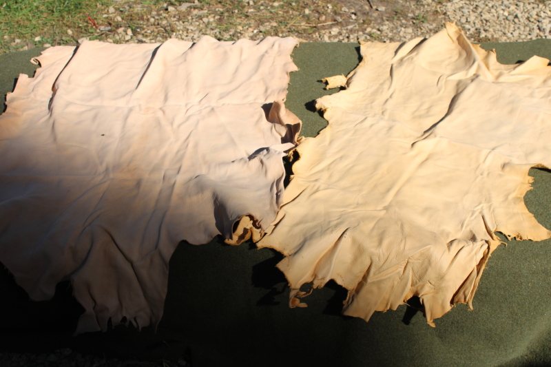 vintage deer hides, tanned leather chamois color buckskin for gloves, moccasins, leatherworking