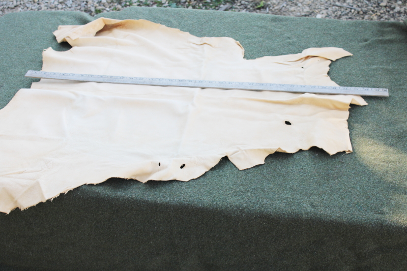vintage deer hides, tanned leather chamois color buckskin for gloves, moccasins, leatherworking