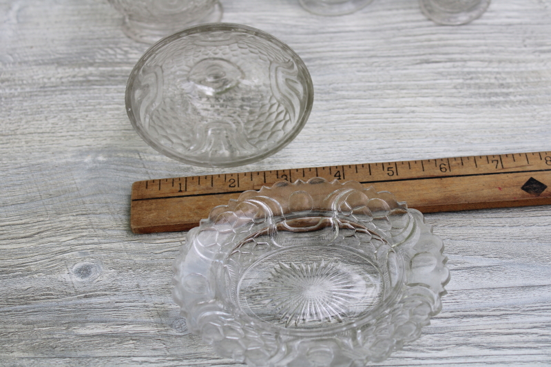 vintage depression glass doll dishes, childs size toy dish set, Dell tulip pattern clear glass