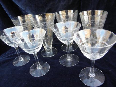 Vintage Depression-Era Etched Martini Glasses