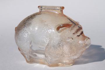 vintage depression glass piggy bank, coin savings bank shaped like a small pig