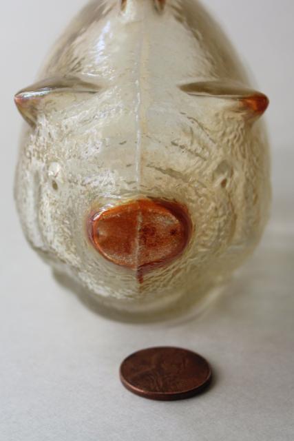 vintage depression glass piggy bank, coin savings money box shaped like a small pig