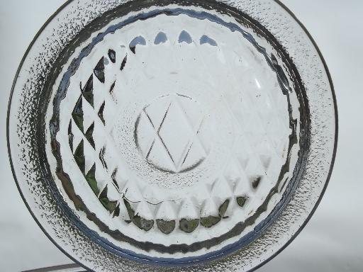 vintage depression glass refrigerator box, diamond band round dish