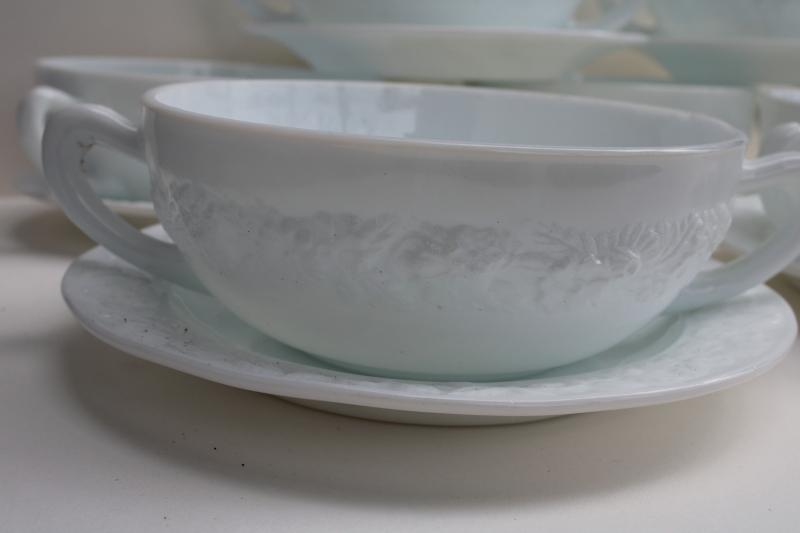 vintage depression glass, white milk glass cream soup bowls Anchor Hocking Vitrock