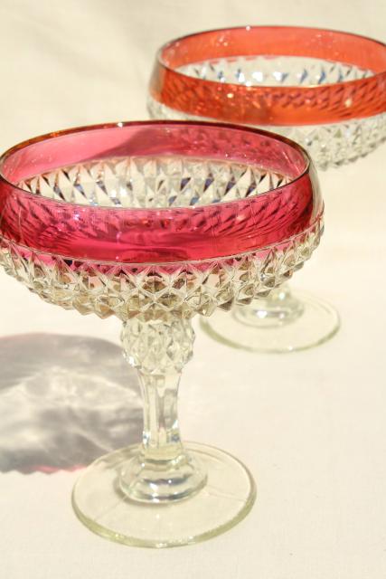 vintage diamond point glass compotes, ruby red & cranberry stain ...