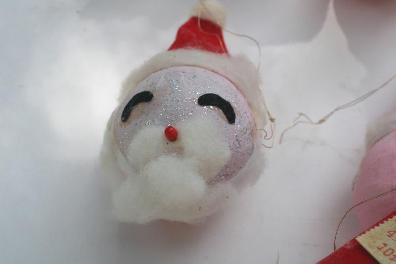 vintage dime store papier mache cotton Santa head Christmas ornaments made in Japan