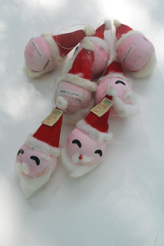 vintage dime store papier mache cotton Santa head Christmas ornaments made in Japan