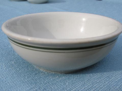 vintage diner soup / chili bowls, white & green band ironstone china