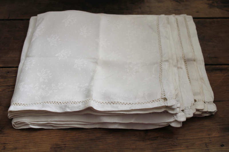 vintage dinner napkins w/ drawn thread border, heavy pure linen damask fabric