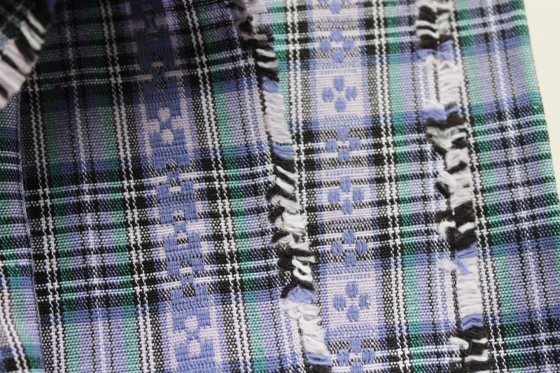 vintage dobby woven plaid cotton fabric - lavender, teal green, black