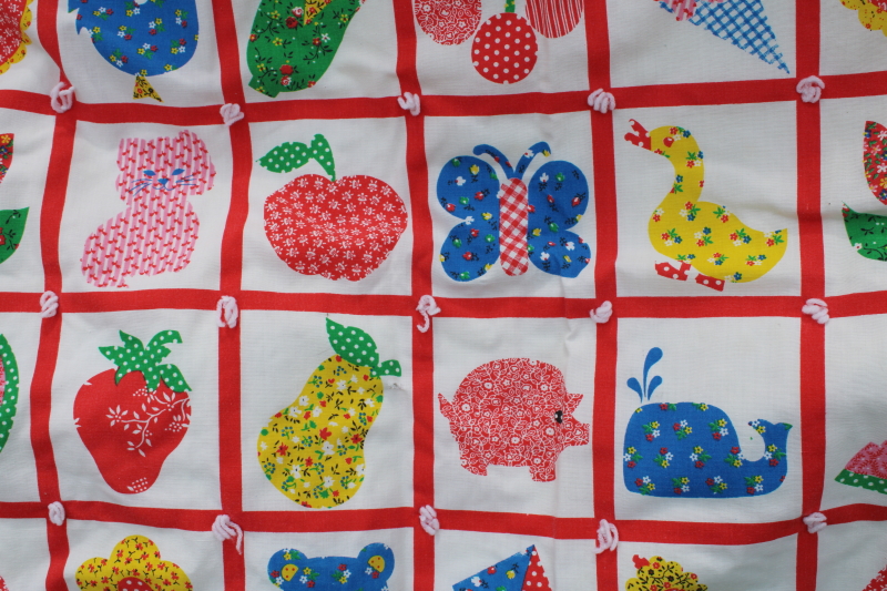 vintage doll baby quilt, cheater patchwork print calico tied comforter