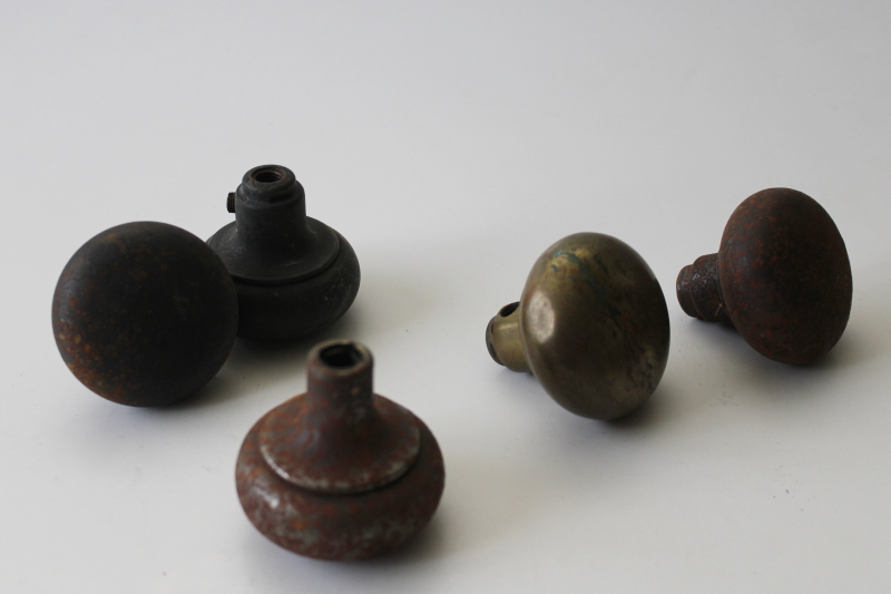 vintage doorknobs lot, primitive rusty metal tarnished brass old door knobs