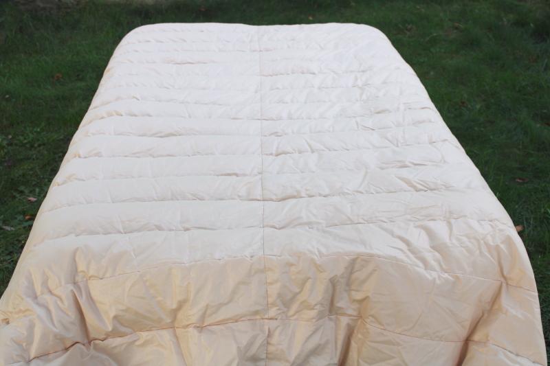 vintage down comforter full / queen bed size, cream colored cotton sateen cover fabric