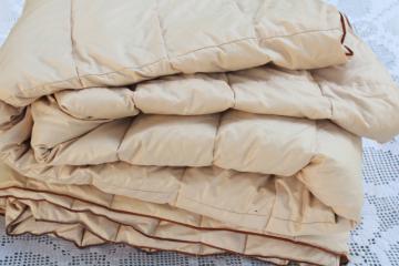 vintage down comforter full / queen bed size, cream colored cotton sateen cover fabric