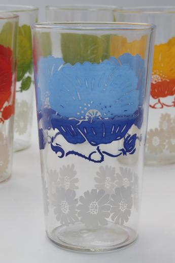 vintage drinking glasses w/ bright flowers, retro swanky swig tumblers