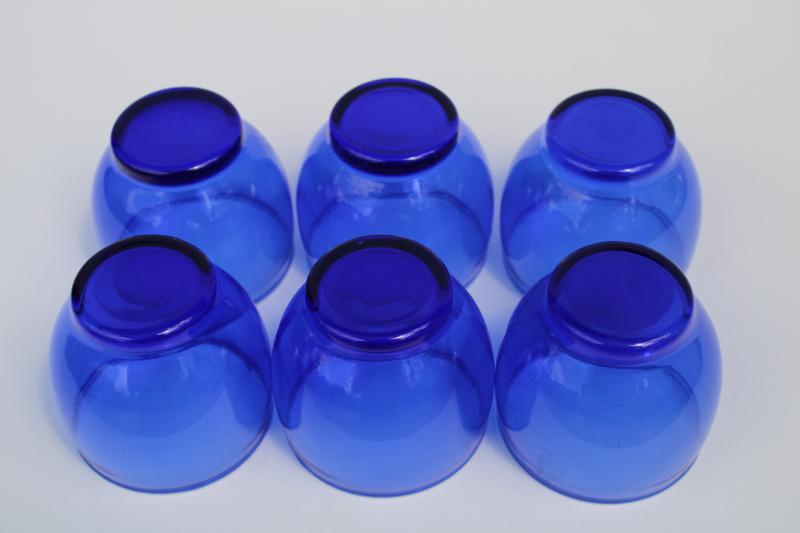 vintage drinking glasses, cobalt blue glass roly poly glasses, little round tumblers