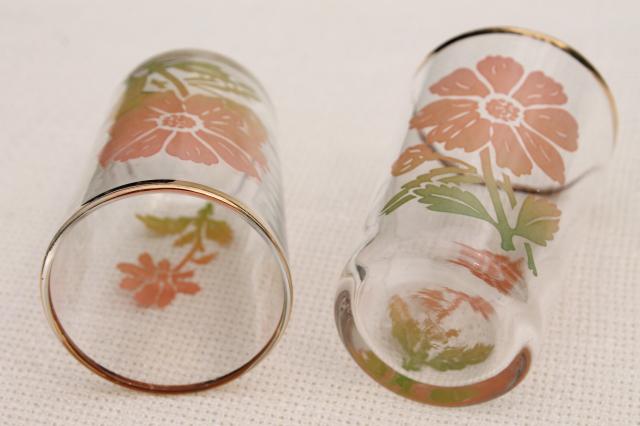 vintage drinking glasses, depression era kitchen glass swanky swigs w/ pink ombre flowers