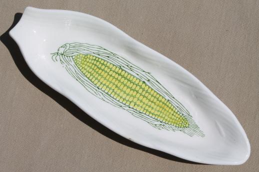 vintage earthenware corn dishes, sweet corn plates w/ ears of corn transferware pattern