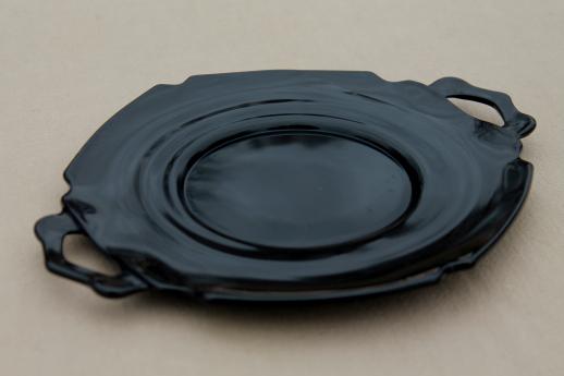 vintage ebony black glass tray / two-handled plate, Mt Pleasant depression glass