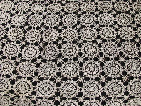 vintage ecru cotton lace tablecloth or table cover runner, flower motif ...