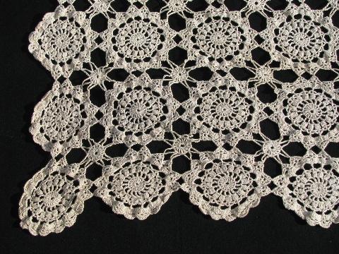 vintage ecru cotton lace tablecloth or table cover runner, flower motif ...