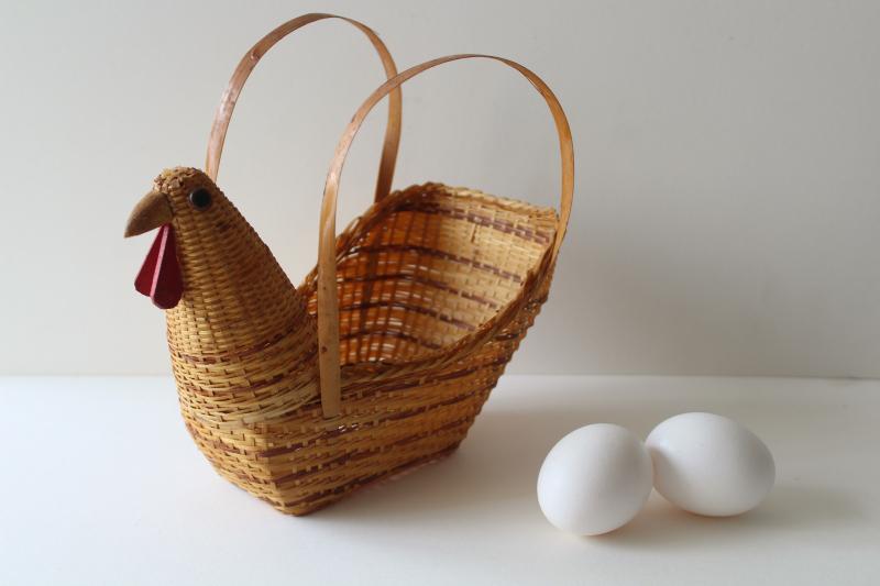 vintage egg basket, figural hen chicken shaped basket, made in China