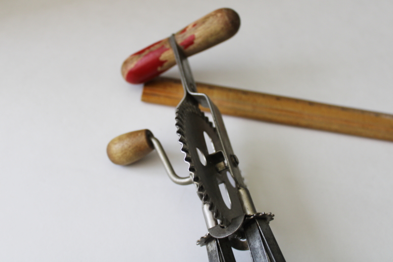 Vintage Hand Mixer Egg Beaters W/ Red Wood Handles High Speed