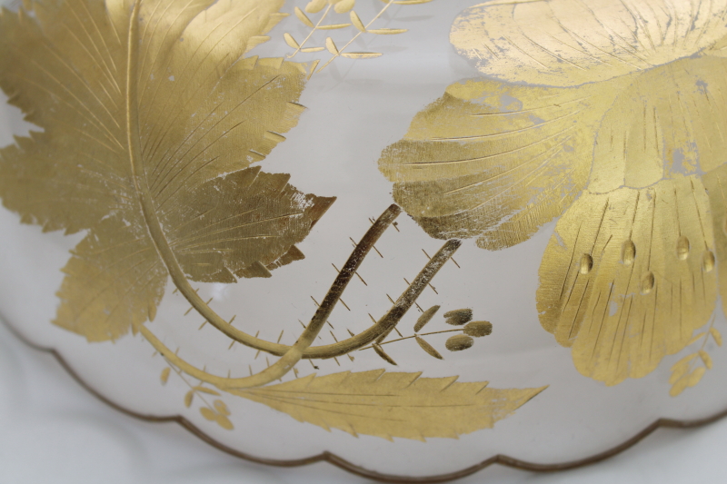vintage elegant glass, gold decorated wheel cut glass fruit bowl or centerpiece