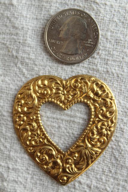 vintage embossed solid brass appliques, new old stock frame ornaments & charms