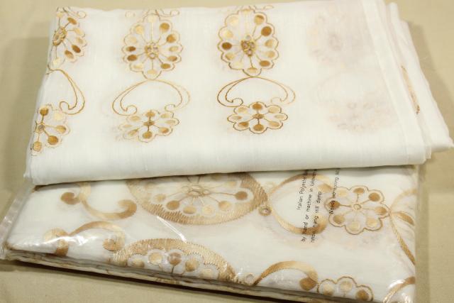 vintage embroidered sheer curtains, Italian batiste drapes w/ eyelet embroidery