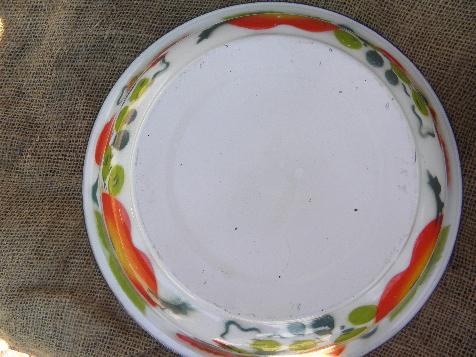 vintage enamel kitchen utility bowl, painted w/ bright fruit pattern