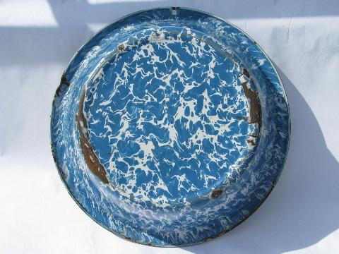 vintage enamelware, blue & white swirl graniteware enamel, big round dishpan