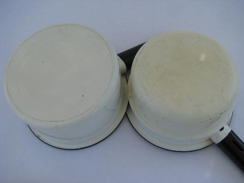 vintage enamelware double-boiler, white / black band enamel bain marie