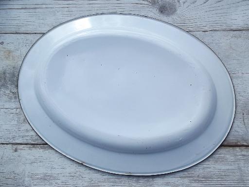 vintage enamelware turkey platter, large tin tray for Thankgiving