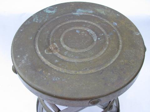 vintage etched brass tray table w/ solid brass campaign stool base, coffee table size