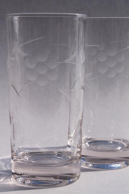 vintage etched glass iced tea or lemonade set, pitcher & tall tumbler glasses
