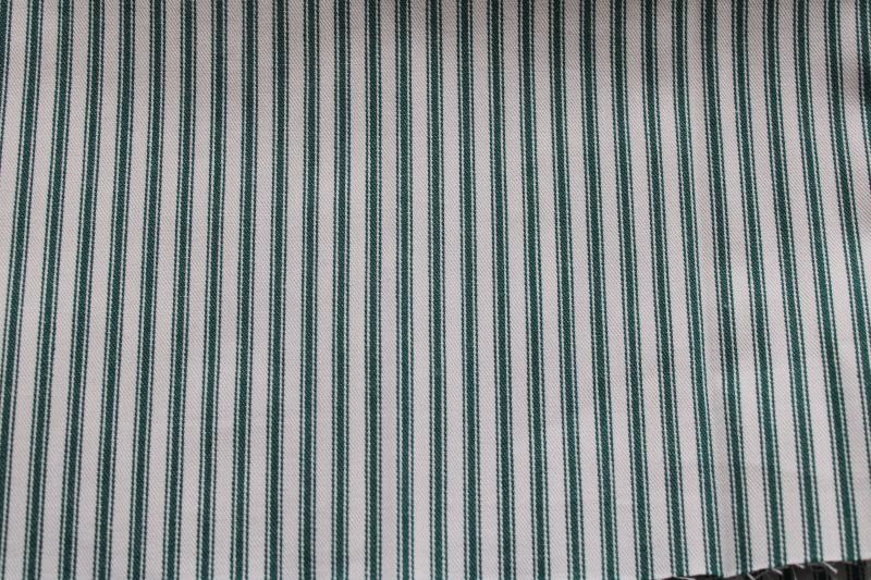 vintage fabric, farmhouse style heavy cotton ticking w/ woven stripe in spruce green
