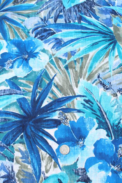 vintage fabric lot, batik tropical ethnic prints shades of blue, cotton gauze & knit fabric