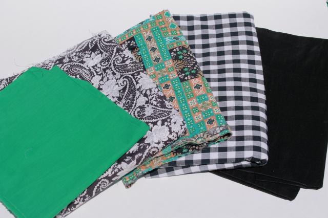 vintage fabric lot of craft sewing quilting fabrics - black & shades of green