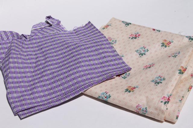 vintage fabric lot of craft sewing quilting fabrics - coral, lavender, aqua checks & prints