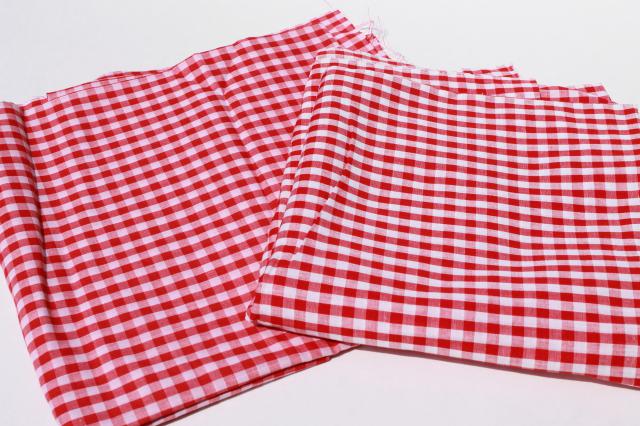 vintage fabric lot of craft sewing quilting fabrics - gingham checks red white blue